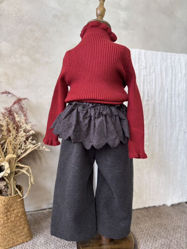 蕾絲屁簾毛呢直筒長褲(屁簾可拆卸) 