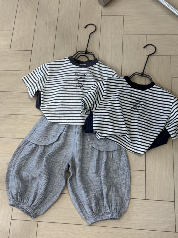 異材質拼接設計日系條紋短T 