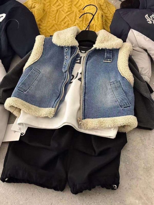 街頭酷帥！牛仔刷色加厚背心 