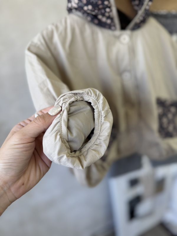 森系碎花拼接連帽刷毛外套 