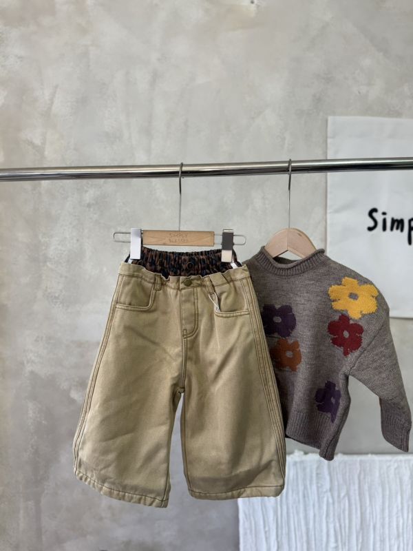 設計感豹紋拼接復古直筒長褲 