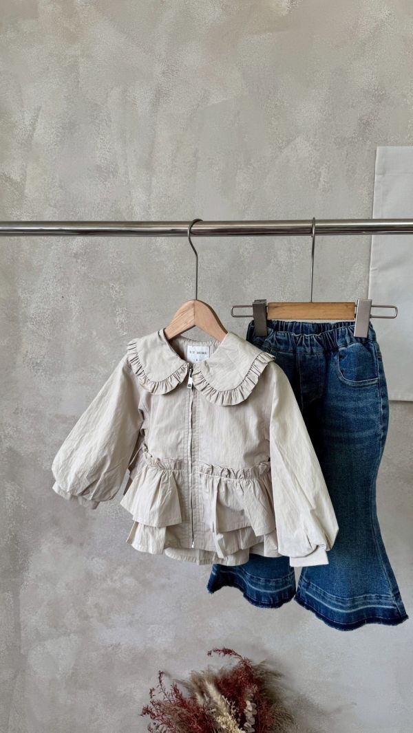 不收邊喇叭牛仔長褲 