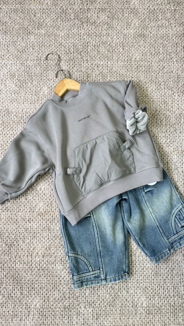 山系異材質拼接口袋狗狗刷毛上衣 