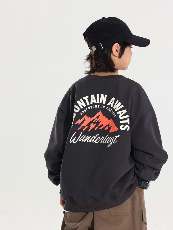 山系露營字母薄款大學T 