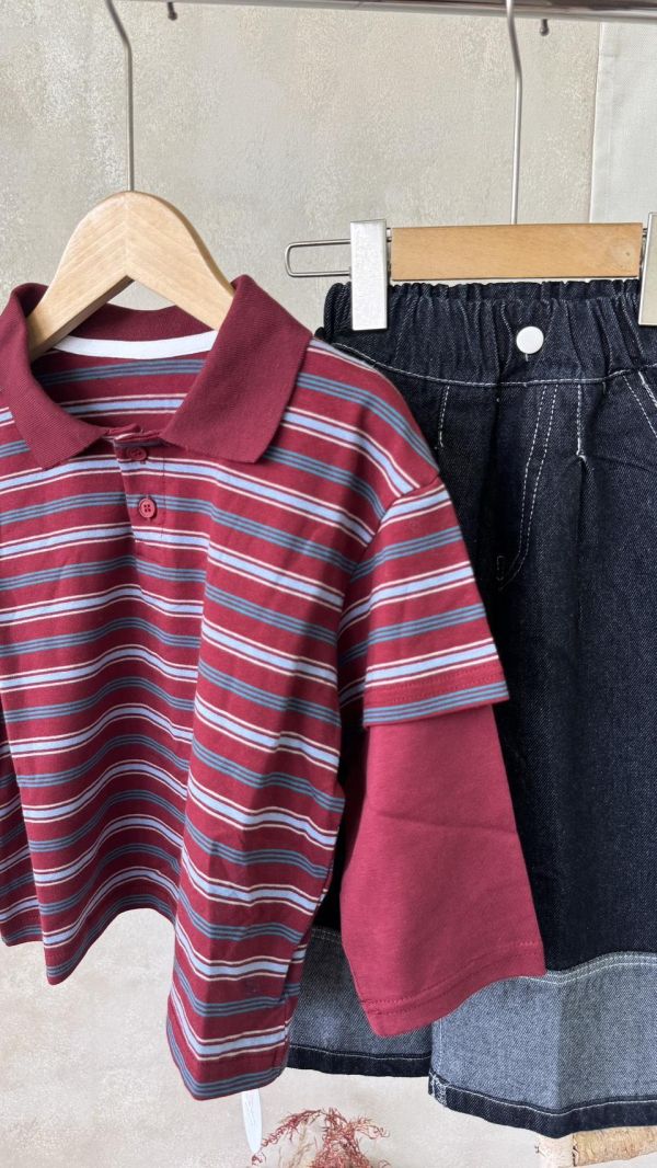 超時髦條紋假兩件薄款上衣 