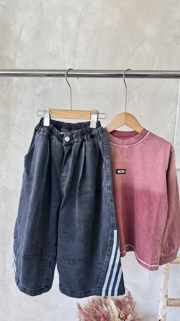 線條薄款闊型牛仔褲 