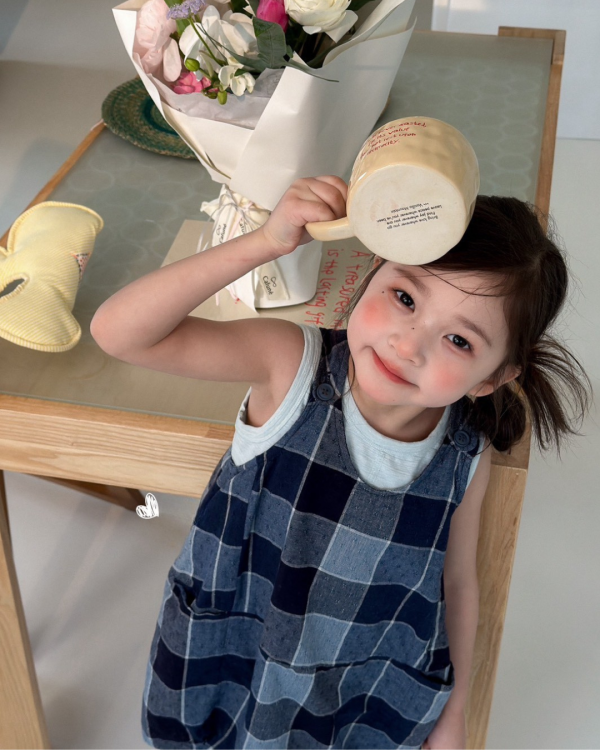 不撞衫！細節提花刺繡牛仔格紋氣球洋裝 