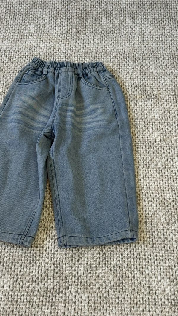 刷色加絨直筒牛仔長褲 