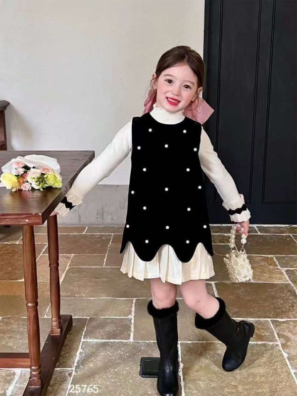 兩件套！質感珍珠荷葉邊連身裙木耳邊內搭上衣套裝 