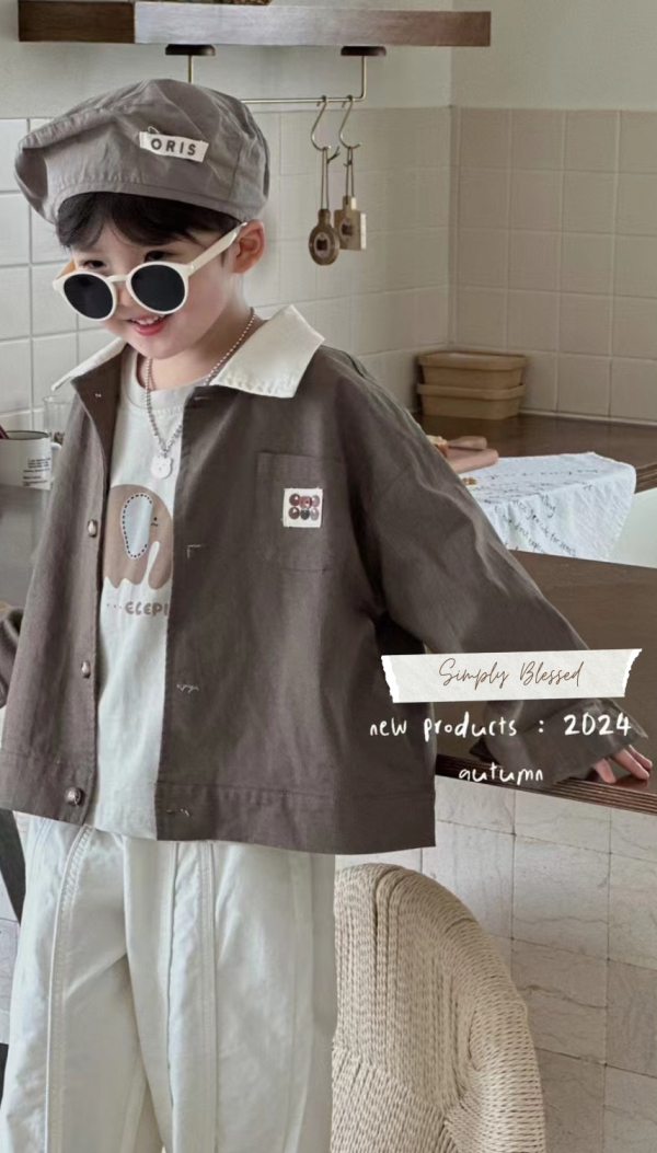 日系撞色領帥氣木紋薄外套 