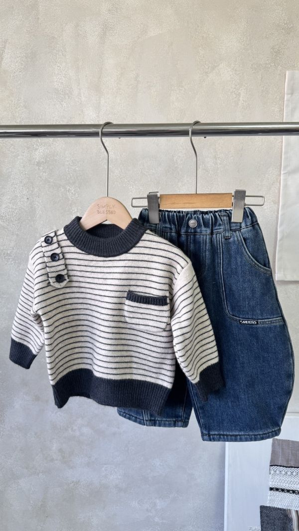 文青造型條紋針織上衣(沒有加厚手感很好完全不刺) 