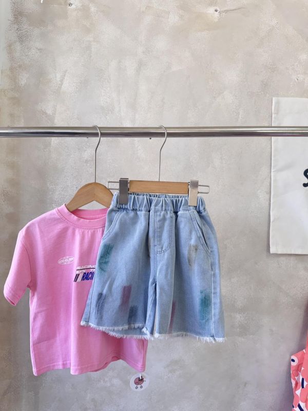 水彩塗鴉抽鬚軟軟牛仔短褲 