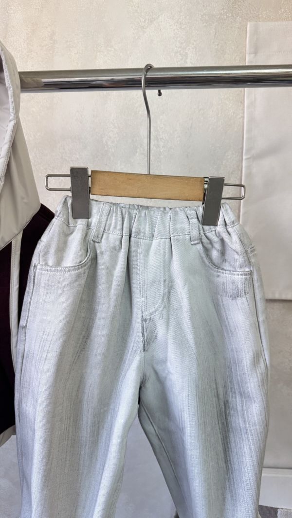 灰白暈染刷色加絨牛仔長褲 