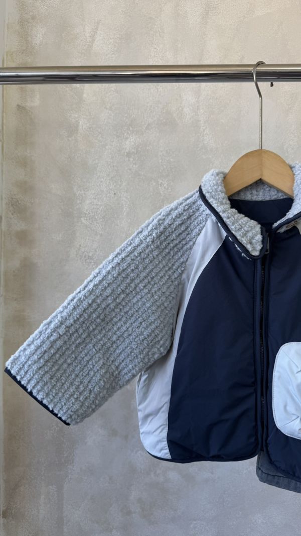 日系撞色毛毛夾棉拉鍊外套 