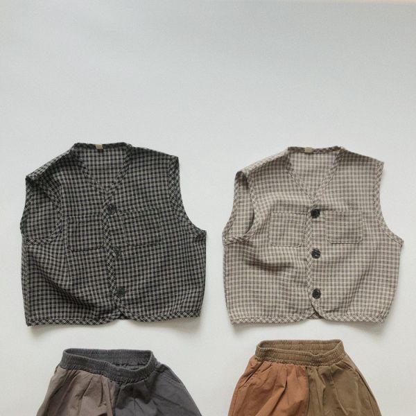 森林系薄款格子背心 