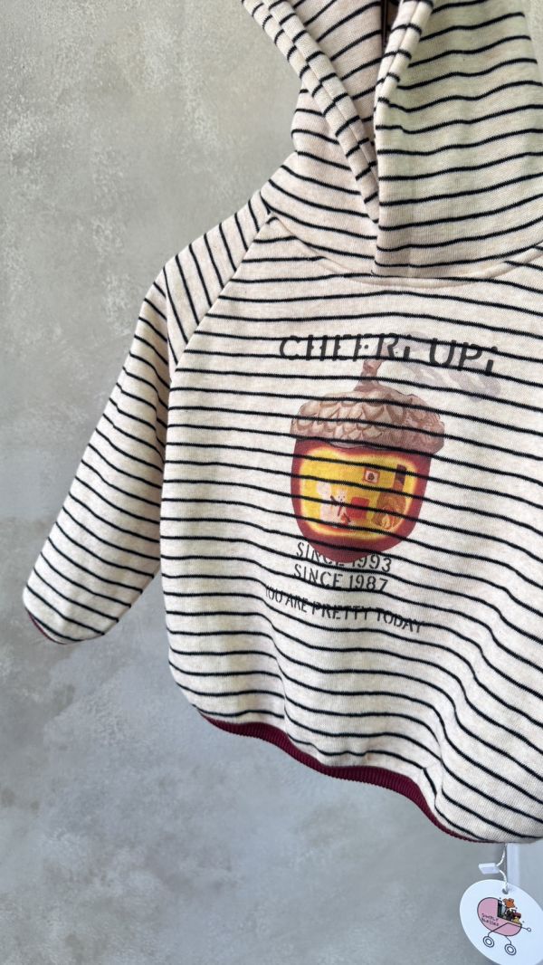 松果子條紋撞色滾邊連帽加絨上衣(版型偏小請帶大) 