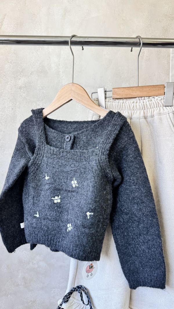 真兩件！溫柔碎花刺繡針織外套/同款碎花背心套裝 