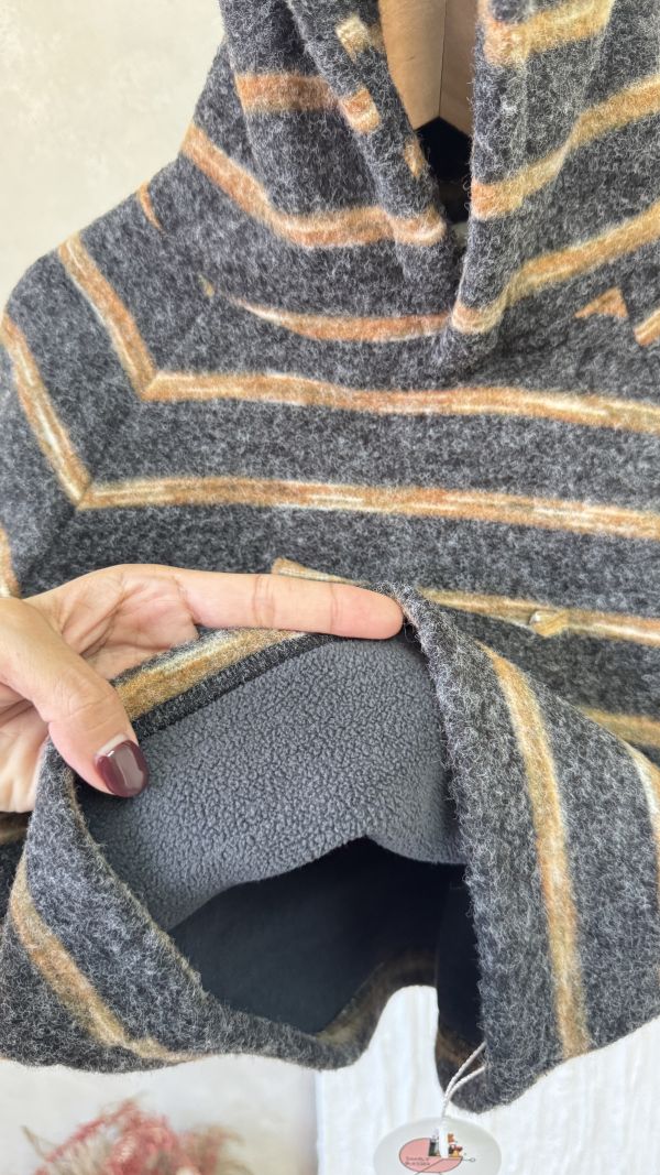 藝術漸層條紋前口袋磨毛連帽上衣 