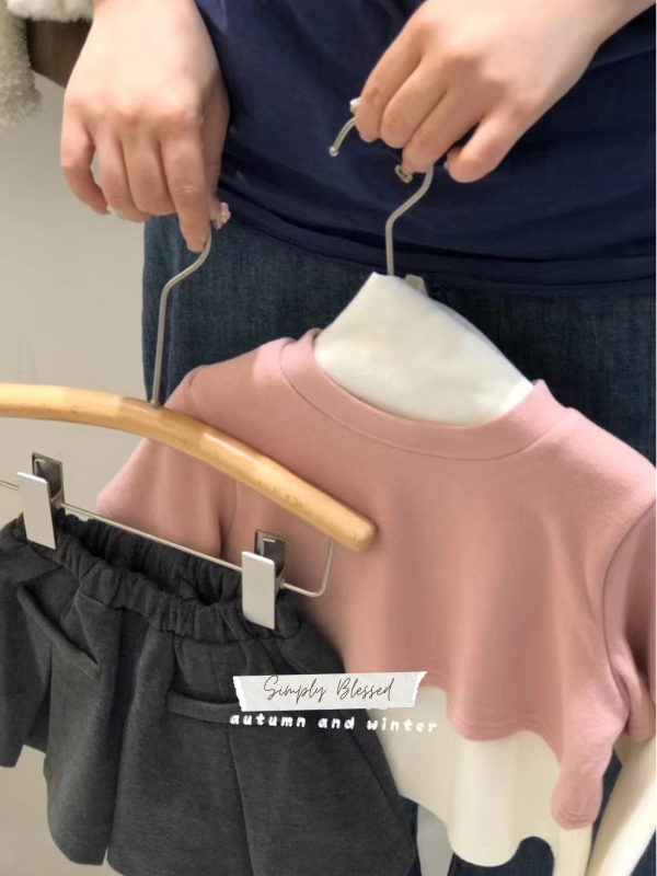 假兩件高領純棉撞色加厚造型上衣 