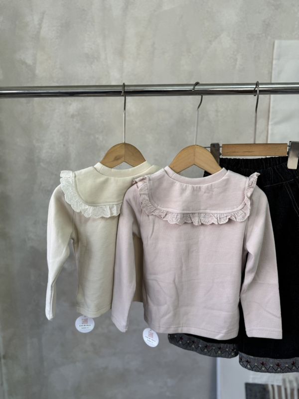 蝴蝶結花邊翻領磨毛上衣 