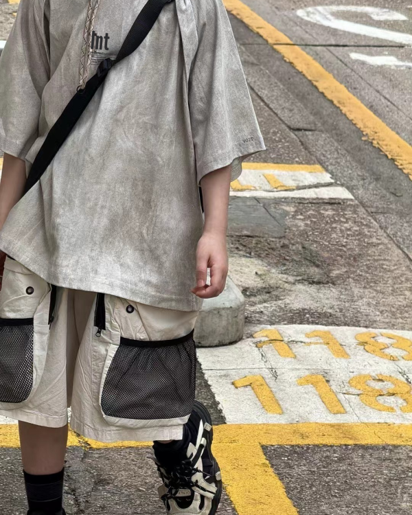 設計感立體網眼口袋短褲 