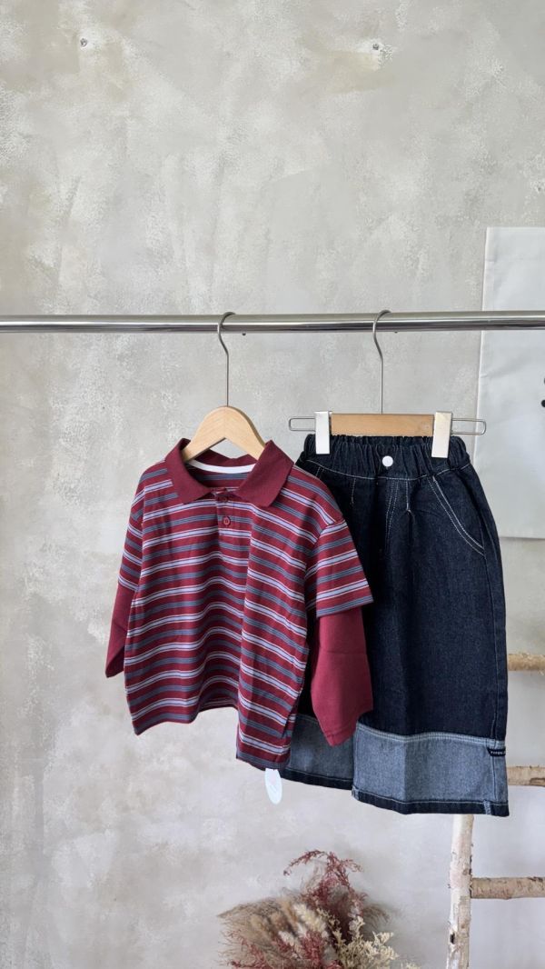 超時髦條紋假兩件薄款上衣 