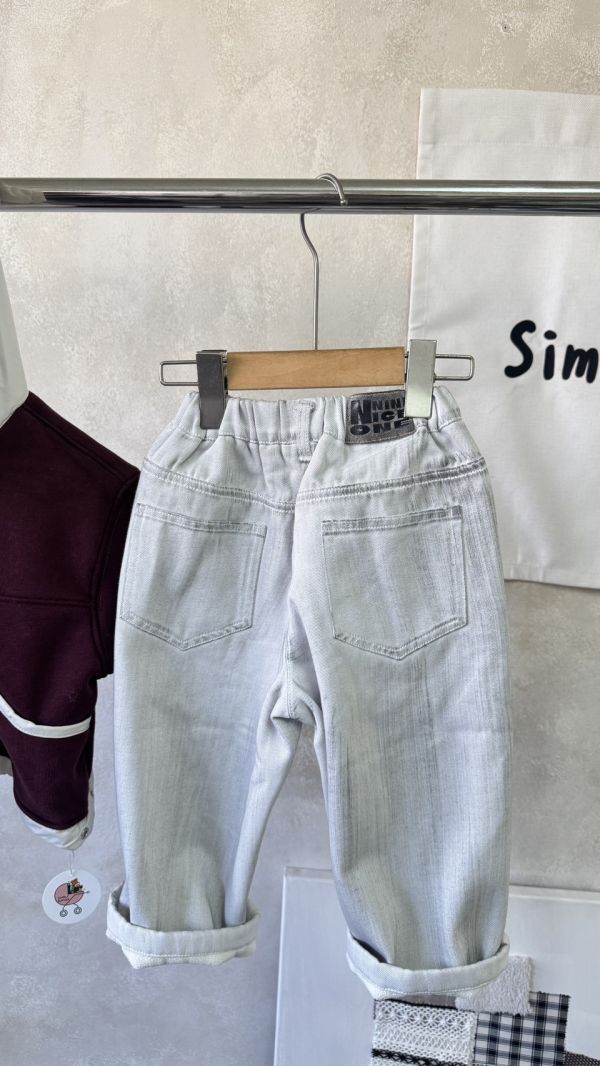 灰白暈染刷色加絨牛仔長褲 