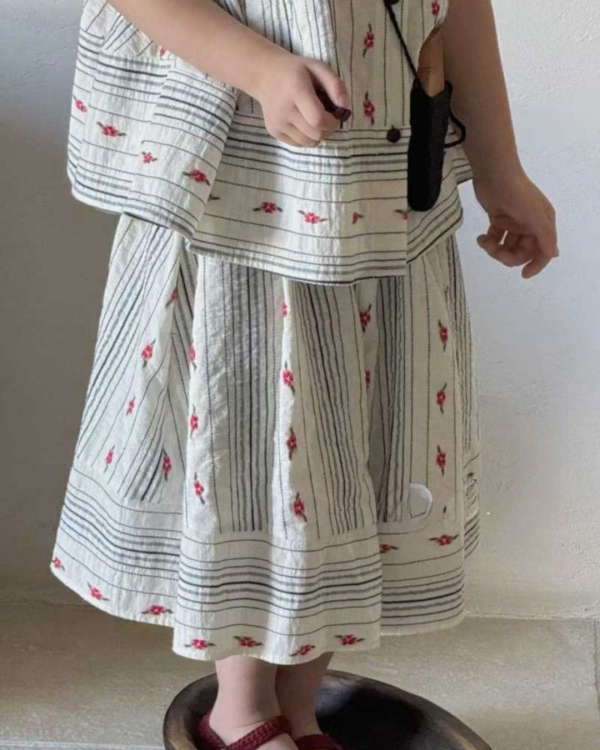 日系棉麻提花刺繡背心短褲套裝 