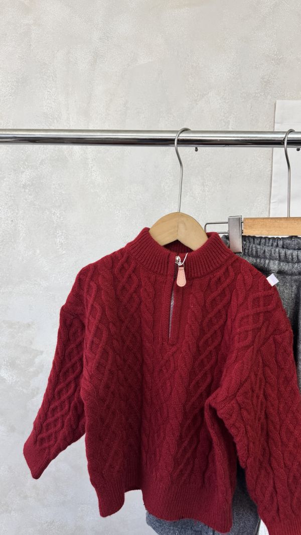 經典麻花皮拉鍊針織上衣 