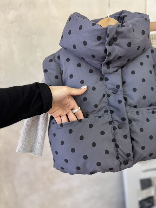 (圍巾可拆卸)日系波點全鋪棉保暖背心 