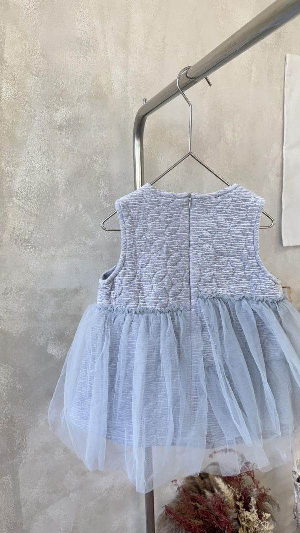 氣質女孩！刺繡不規則拼紗絨連身裙 