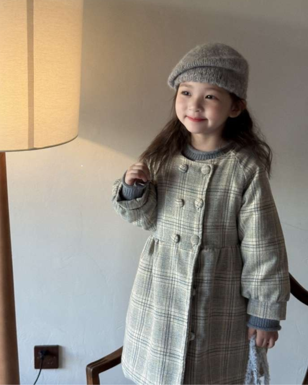 文青氣質格紋長版夾棉外套 