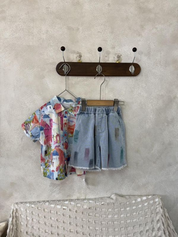 水彩塗鴉抽鬚軟軟牛仔短褲 