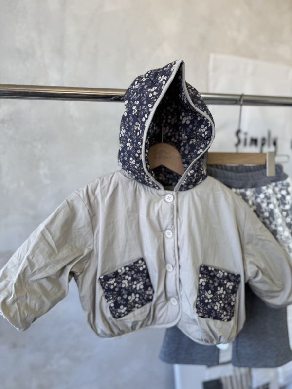 森系碎花拼接連帽刷毛外套 