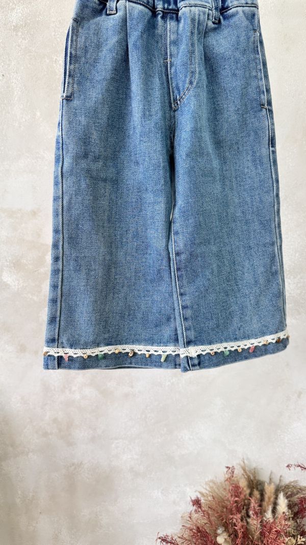 蕾絲花邊繽紛石頭掛飾牛仔褲 