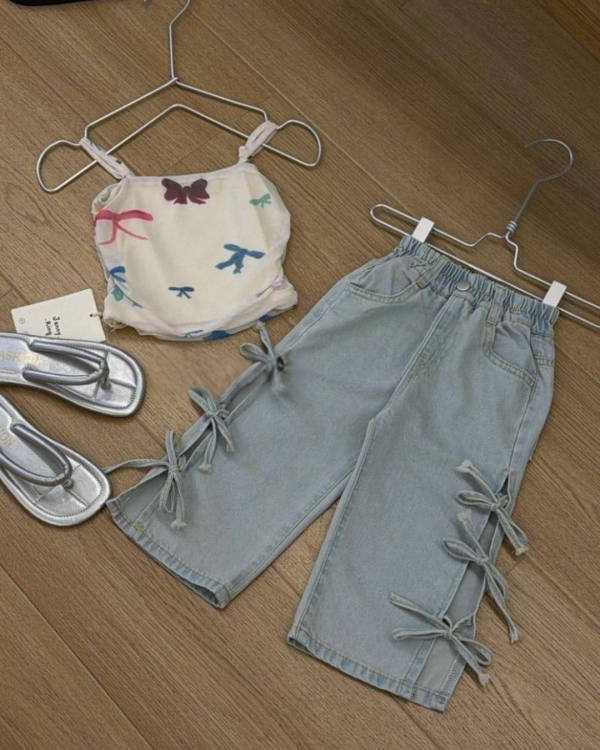 夏日開衩綁帶軟牛仔褲 