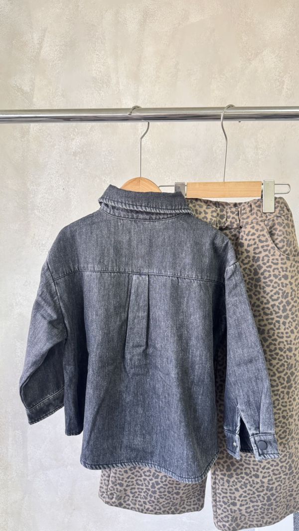 型男的刷色牛仔壓釦加絨襯衫/外套 