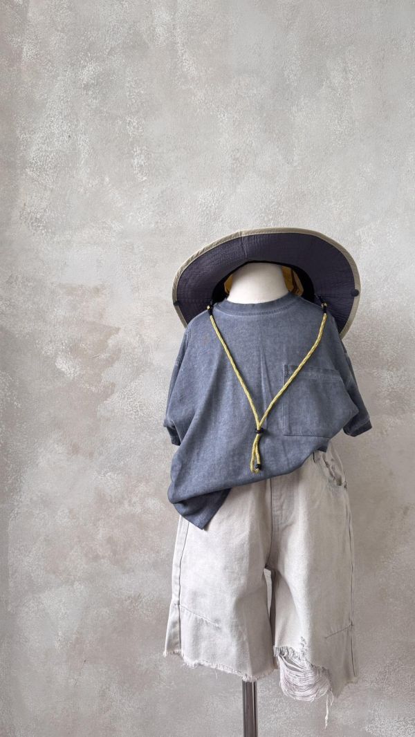 無性別個性刷破杏灰牛仔中褲 