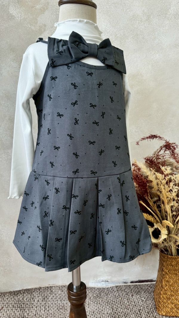 兩件套！蝴蝶結百摺連身裙木耳邊內搭上衣套裝 