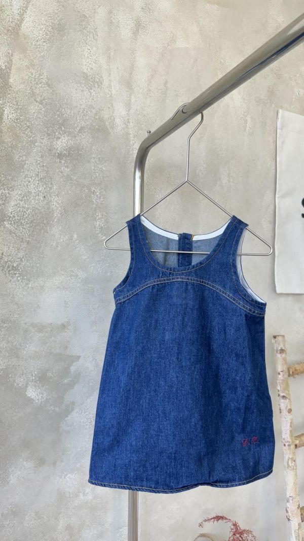 刺繡外縫線牛仔背心連身短裙 