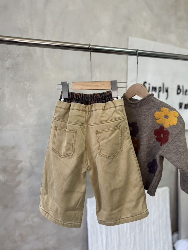 設計感豹紋拼接復古直筒長褲 