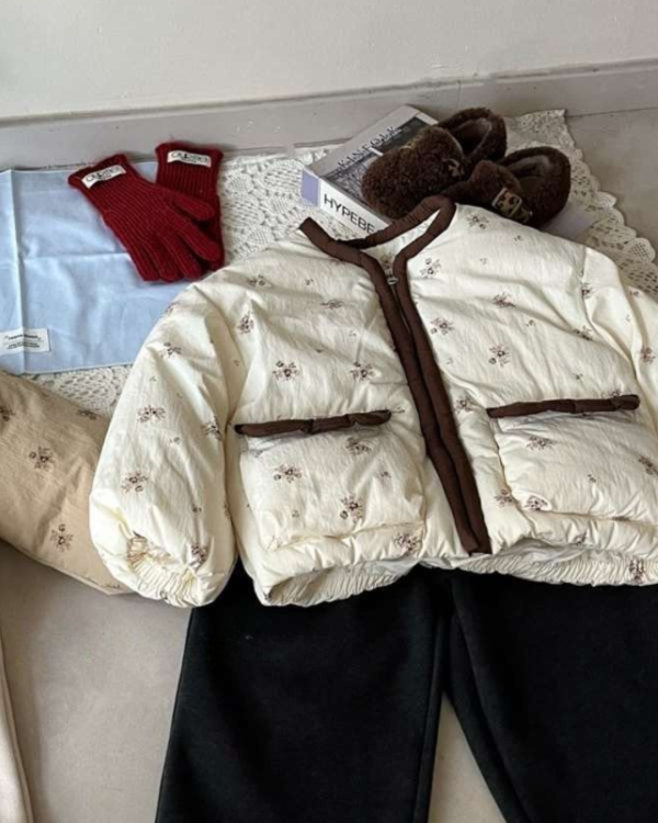 森系碎花鋪棉保暖拉鏈外套 