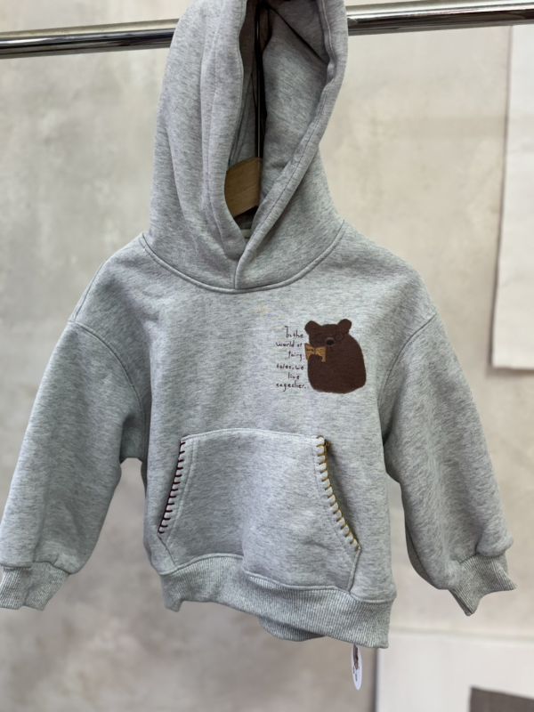 熊熊撞色縫線連帽刷毛上衣 