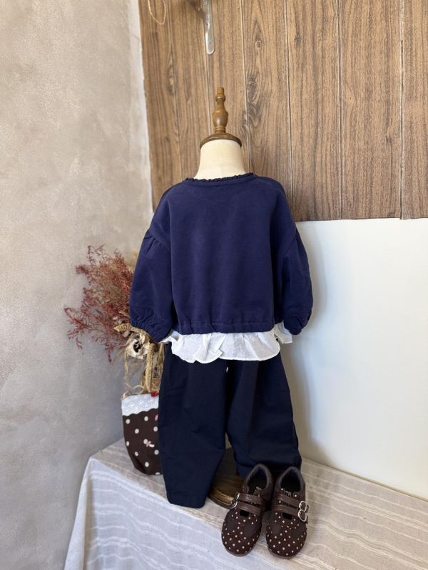 蕾絲花邊綁帶荷葉邊泡泡袖Tee 