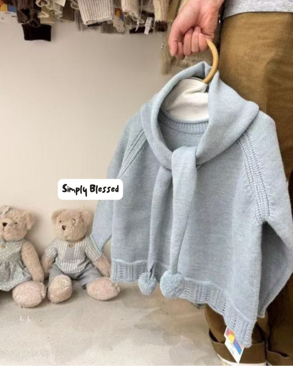 亮眼色系！下擺鉤花針織上衣(含同款球球披肩) 