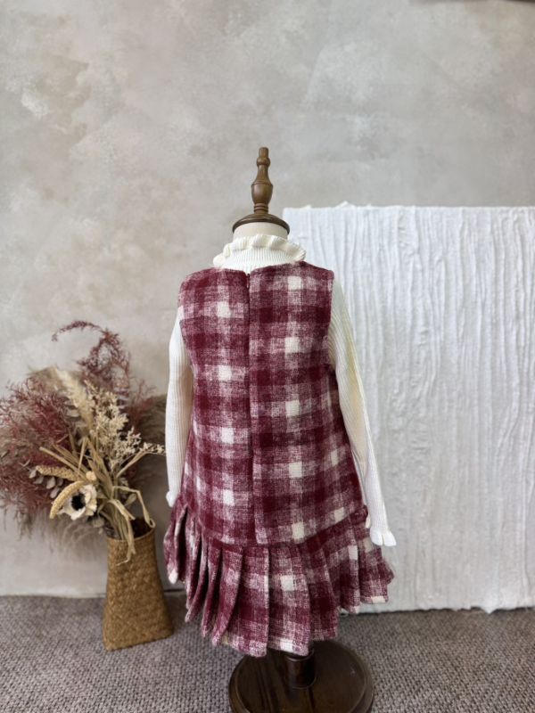 兩件套！毛呢格紋百摺連身裙坑條上衣套裝 