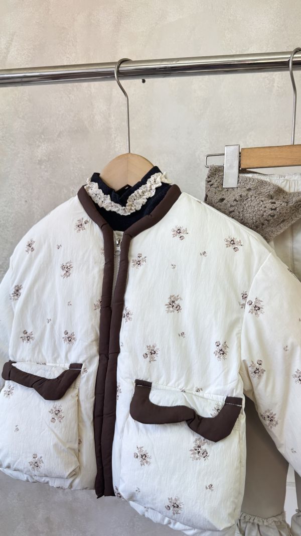 森系碎花鋪棉保暖拉鏈外套 