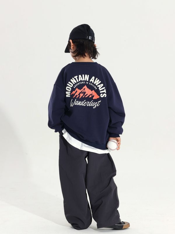 山系露營字母薄款大學T 