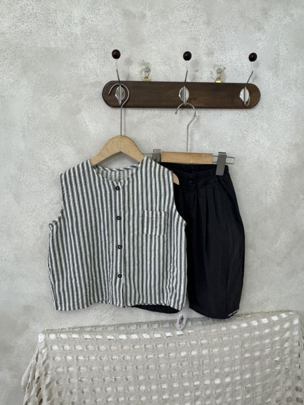 文青直條紋棉麻背心 