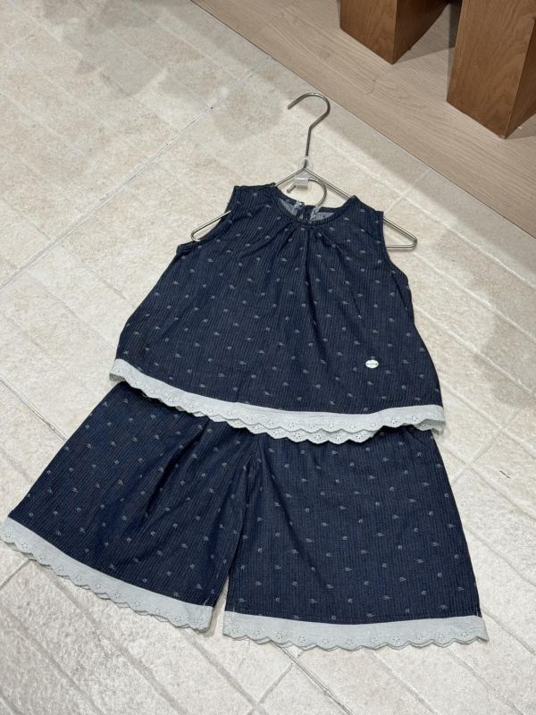 小碎花拼接蕾絲軟牛仔套裝 